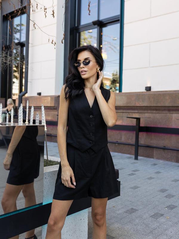 Sienna Waistcoat & Shorts Set – Black