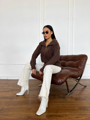 Vera Cable Half-Zip Sweater – Brown