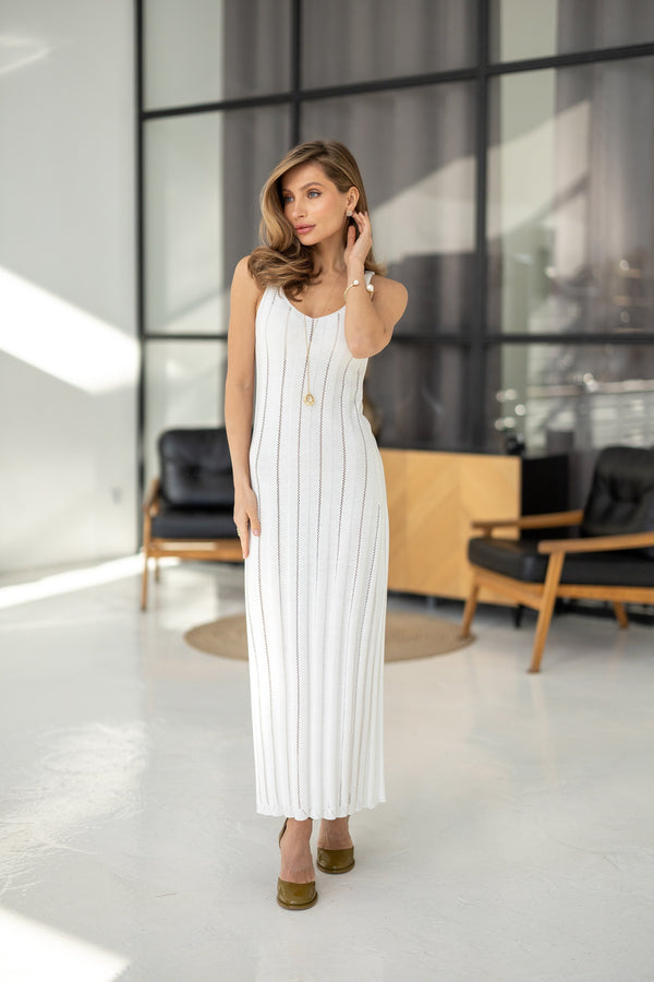 Livia Ribbed Maxi Dress – Milk White