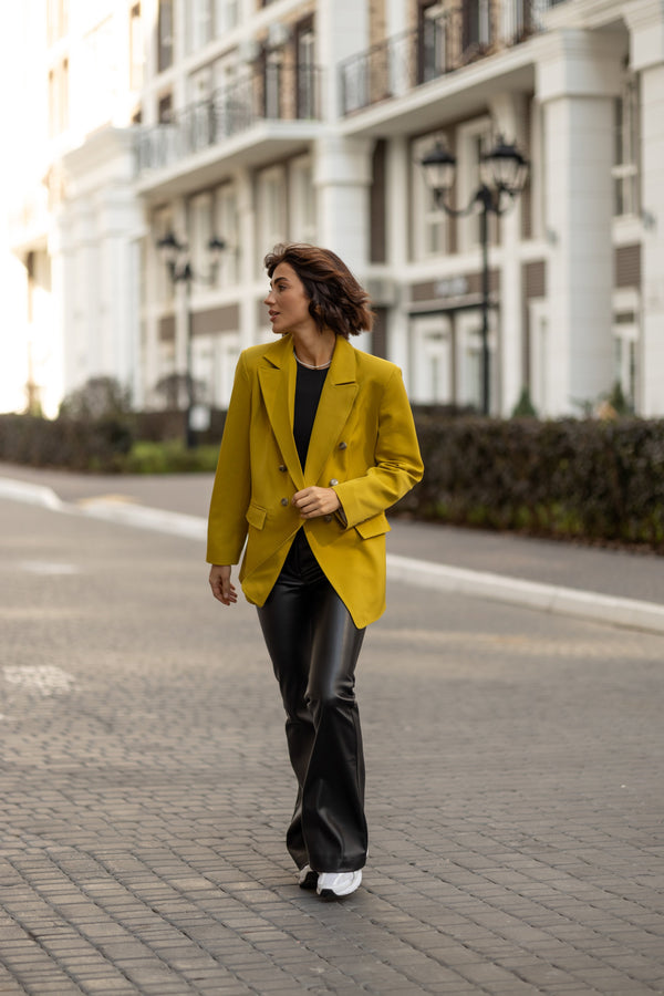Gwendoline Double-Breasted Oversized Blazer – Olive