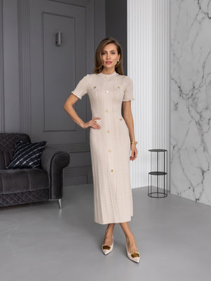 Margot Ribbed Midi Dress – Beige