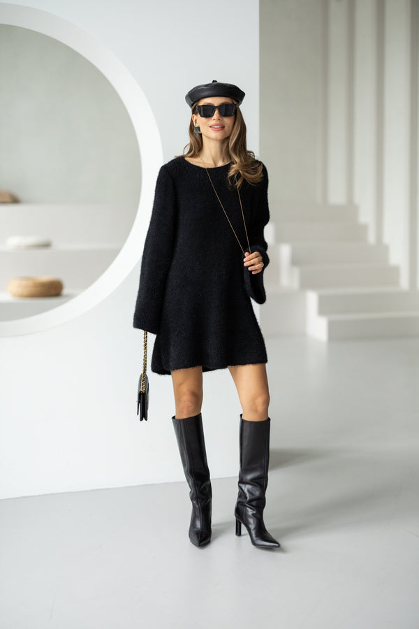 Cosette Bell-Sleeve Swing Dress – Black