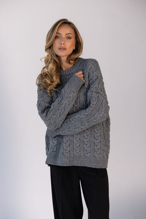Mireille Cable Knit Sweater – Light Grey