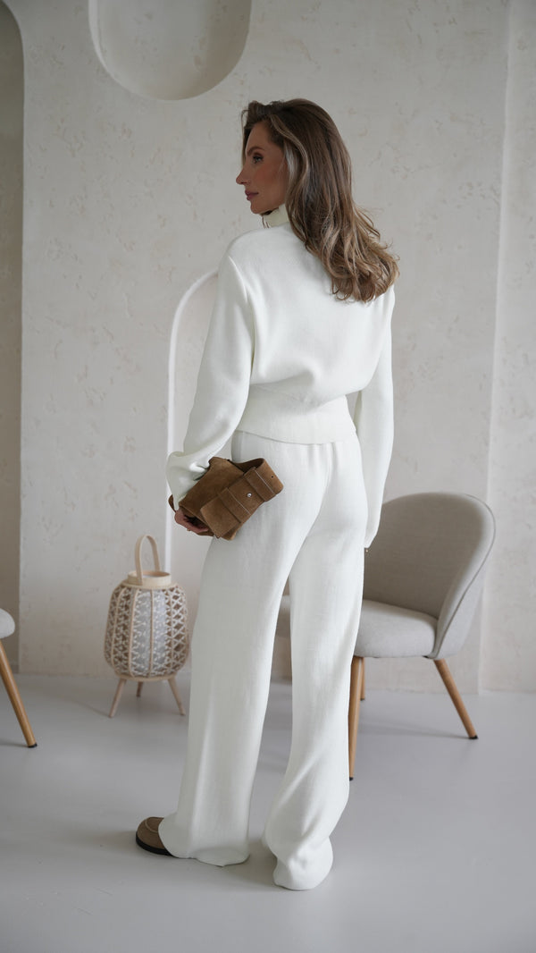 Charlotte Zip Bomber & Trouser Set – Milk White