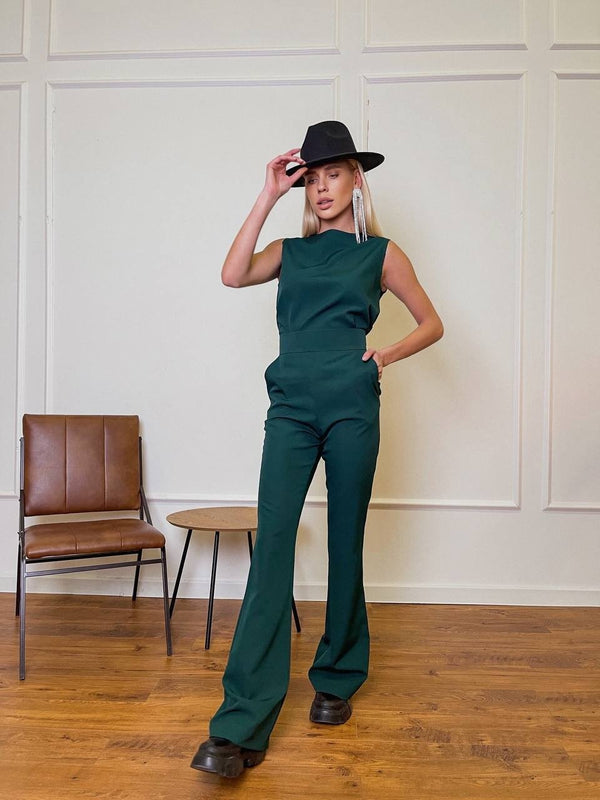 Hortense Sleeveless Top & Flare Trouser Set – Green