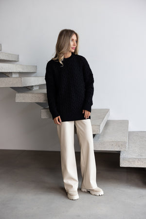 Mireille Cable Knit Sweater – Black