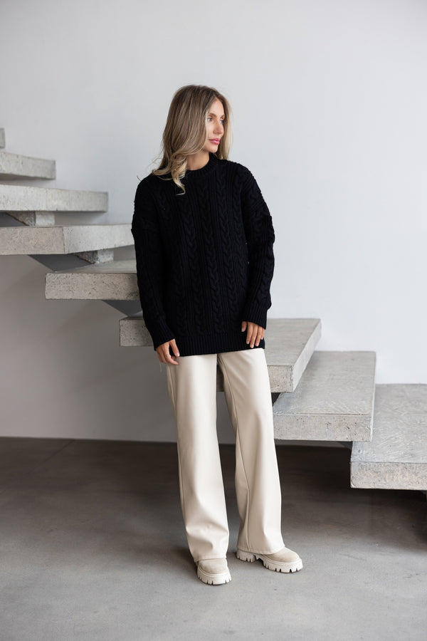 Mireille Cable Knit Sweater – Black