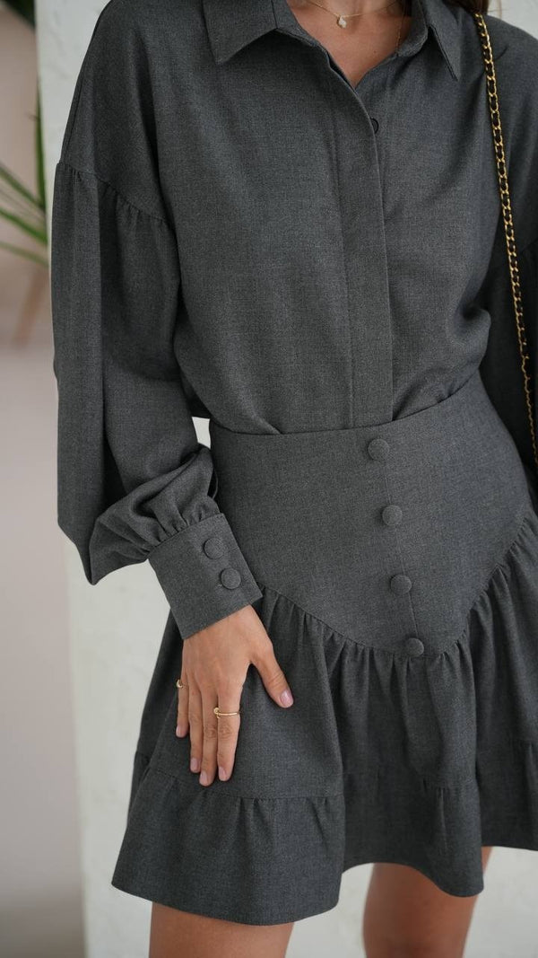 Odile Shirt & Pleated Skirt Set – Grey
