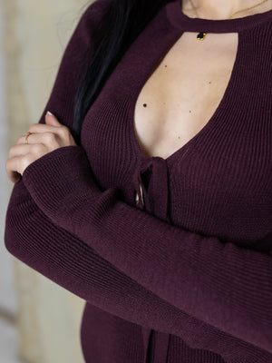 Manon Ribbed Midi Dress – Burgundy
