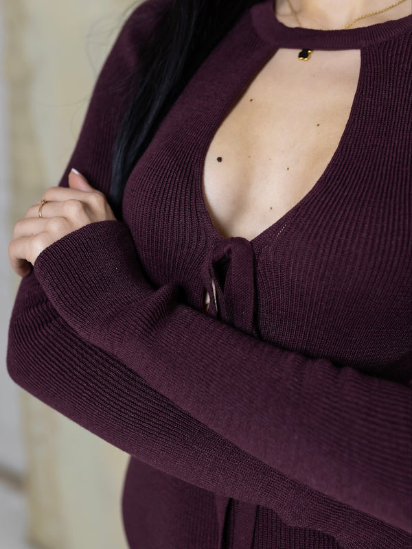 Manon Ribbed Midi Dress – Burgundy