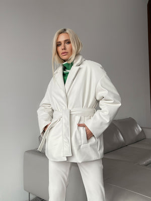 Théodora Quilted Belted Jacket – Ivory