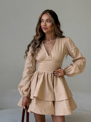 Fantine Bishop-Sleeve Ruffle Dress