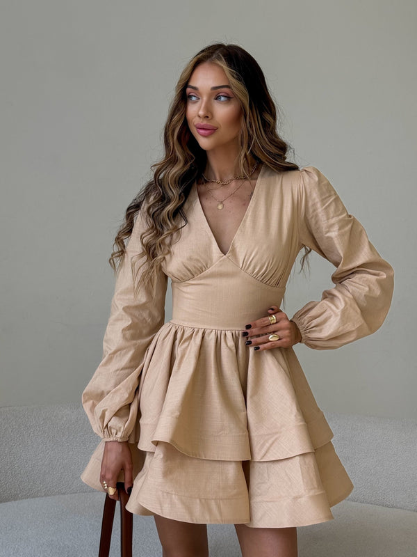 Fantine Bishop-Sleeve Ruffle Dress