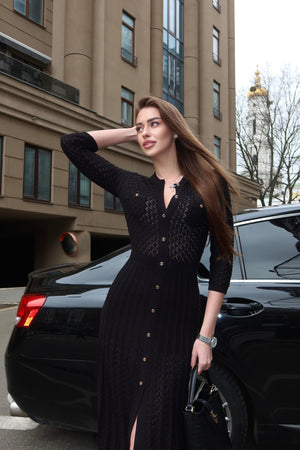 Aurelie Pointelle Knit Maxi Dress – Black