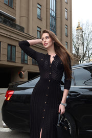 Aurelie Pointelle Knit Maxi Dress in Black