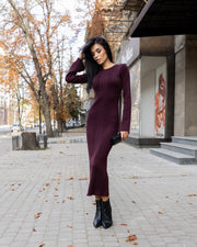 Rosalie Ribbed Midi Dress in Burgundy