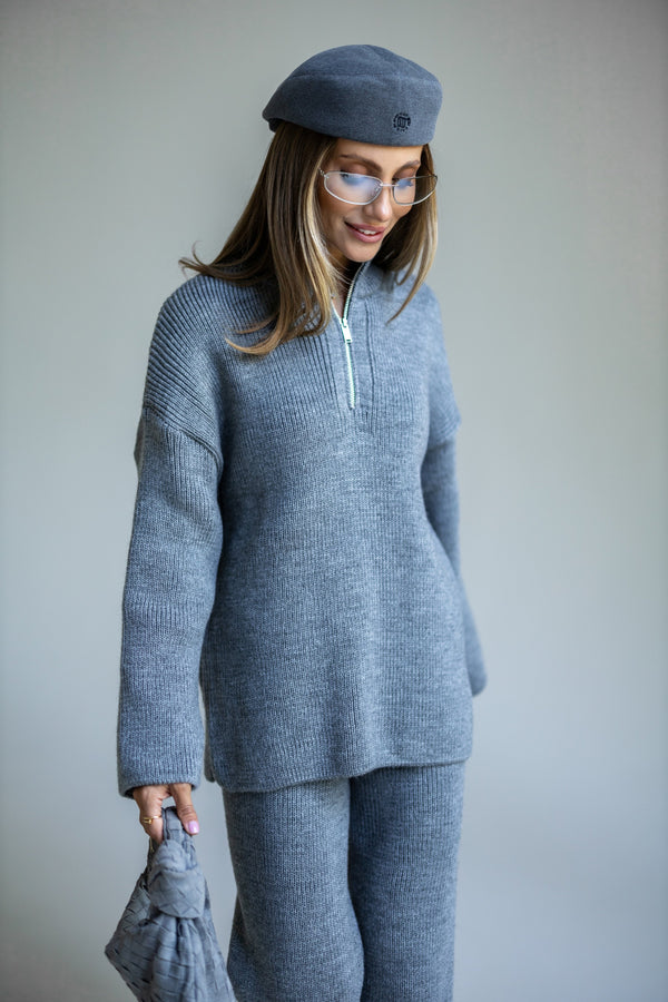 Agathe Half-Zip Knit Set – Sky Blue