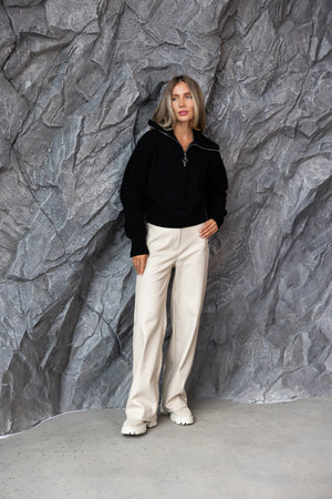 Éliane Half-Zip Cropped Sweater – Black
