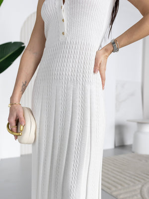 Victorine Pleated Polo Knit Dress – Milk White