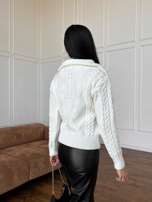 Vera Cable Half-Zip Sweater – Milk White