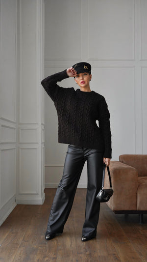Mireille Cable Knit Sweater – Black