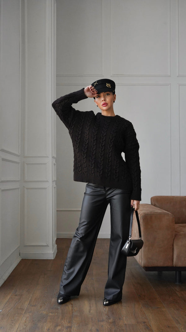 Mireille Cable Knit Sweater – Black