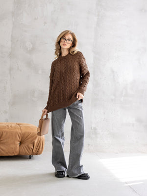Mireille Cable Knit Sweater – Brown