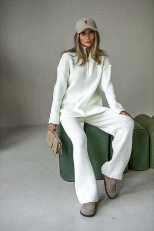 Agathe Half-Zip Knit Set – Milk White