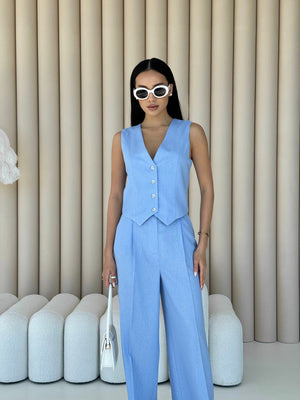 Blanche Waistcoat & Trouser Suit – Blue