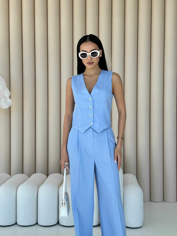 Blanche Waistcoat & Trouser Suit – Blue