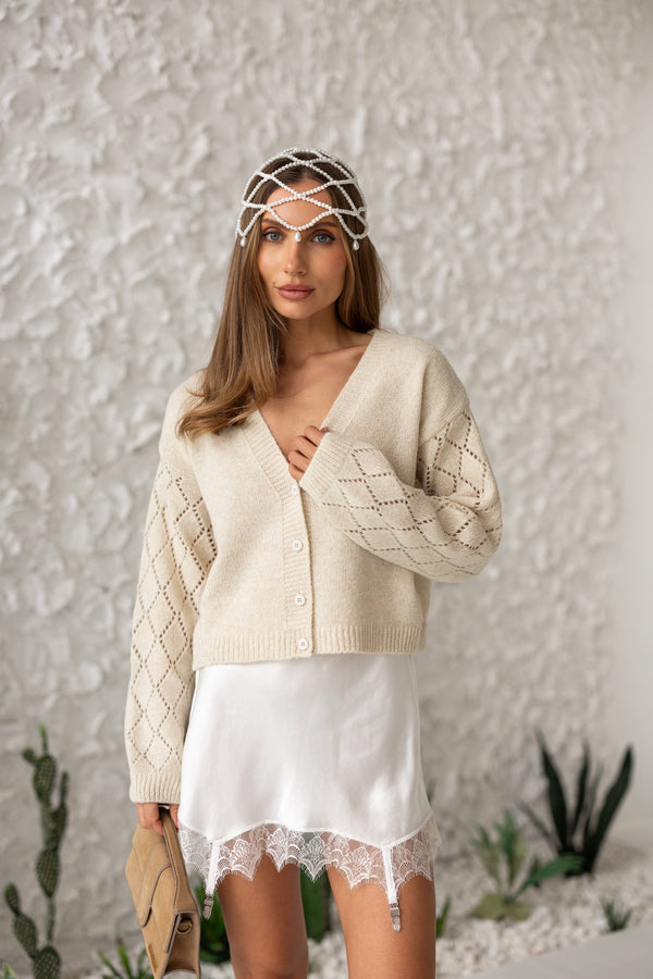 Jacinthe Fine Knit Cardigan – Beige