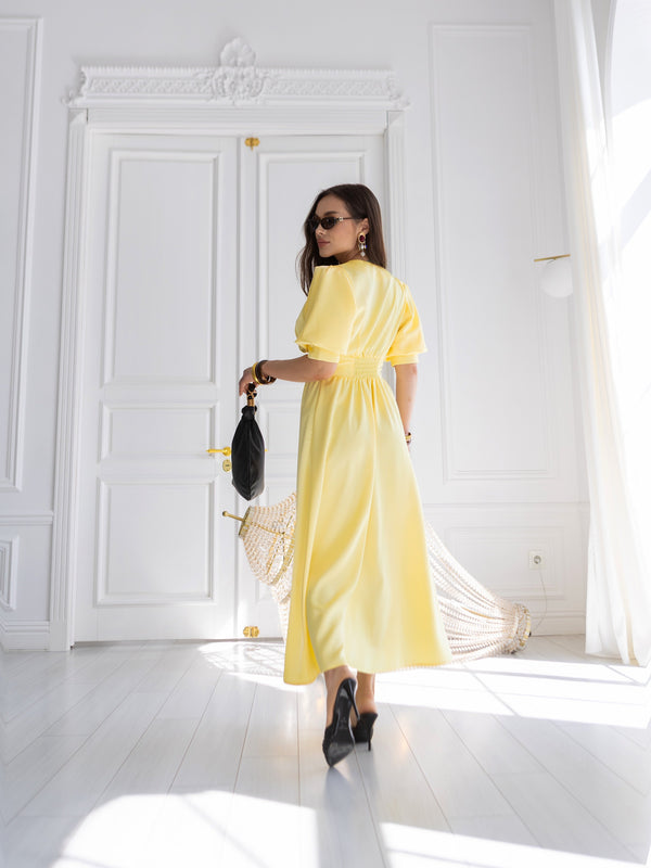 Chiara Button-Front Midi Dress – Yellow