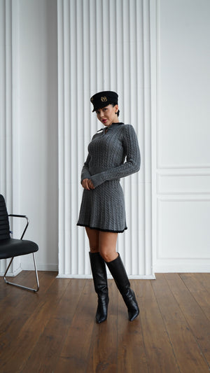 Coco Contrast-Trim Knit Set – Grey