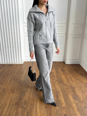 Vera Cable Half-Zip Sweater – Grey