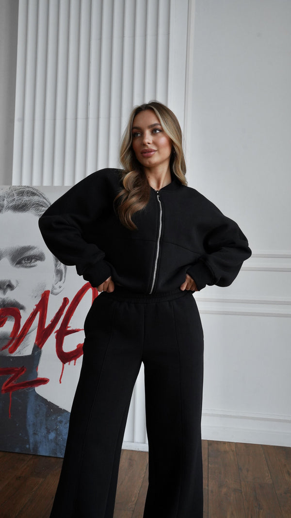 Alara Zip-Through Knit Set – Black