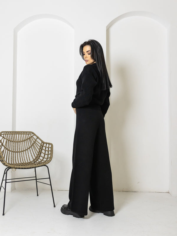 Adélaïde Knit Cardigan & Trouser Set – Black