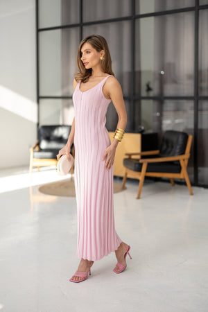 Livia Ribbed Maxi Dress – Pink
