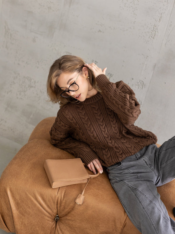 Mireille Cable Knit Sweater – Brown