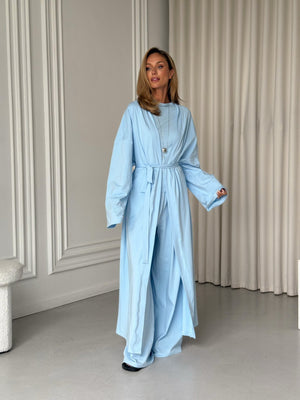 Cerise Ribbed Belted Robe Cardigan – Sky Blue