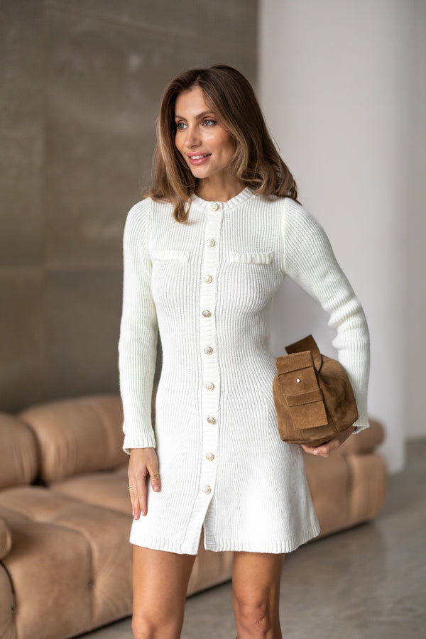 Amandine Ribbed Shirt Dress – Milk White