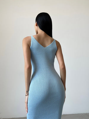 Isaure Ribbed Knit Midi Dress – Sky Blue