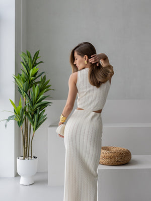 Alba Ribbed Knit Two-Piece – Milk White