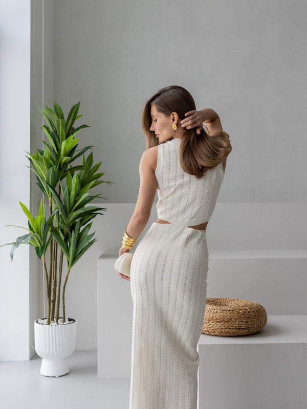 Alba Ribbed Knit Two-Piece – Milk White