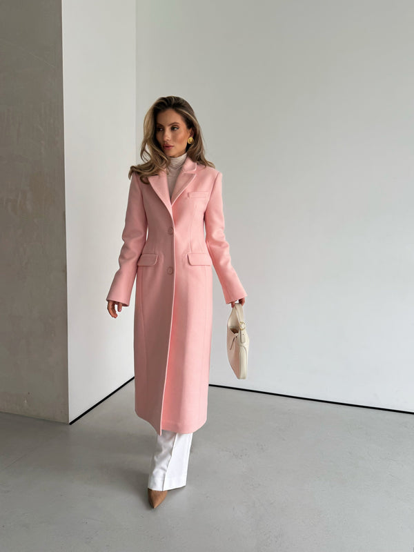 Irène Single-Breasted Wool Coat – Pink