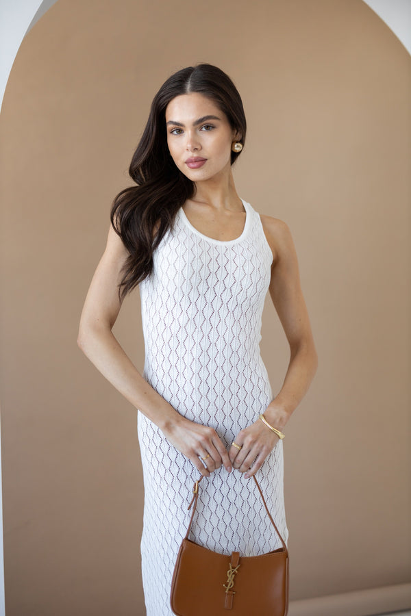 Talia Crochet Knit Maxi Dress – Milk White