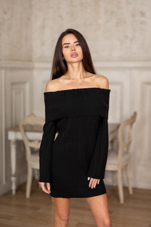 Noor Off-Shoulder Knit Dress – Black