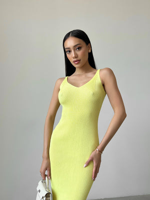 Isaure Ribbed Knit Midi Dress – Lemon