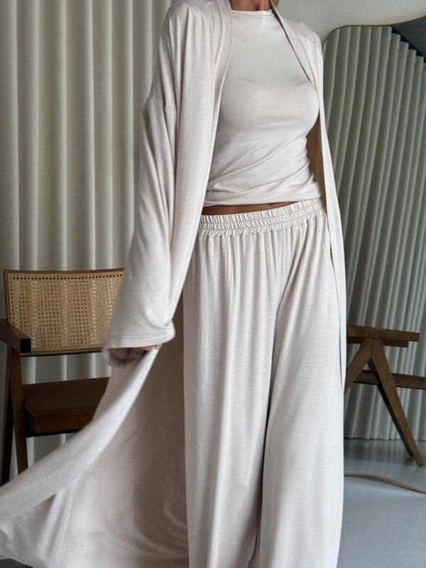 Cerise Ribbed Belted Robe Cardigan – Beige