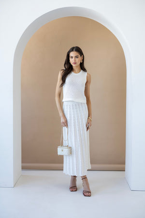 Ophélie Knit Top & Pleated Skirt Set – Milk White