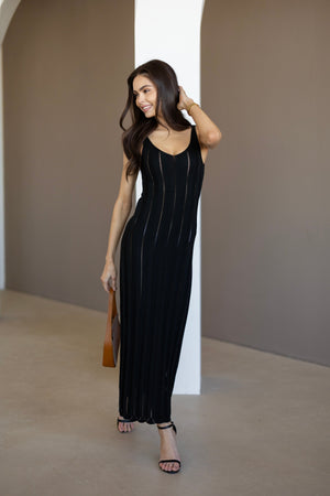 Livia Ribbed Maxi Dress – Black